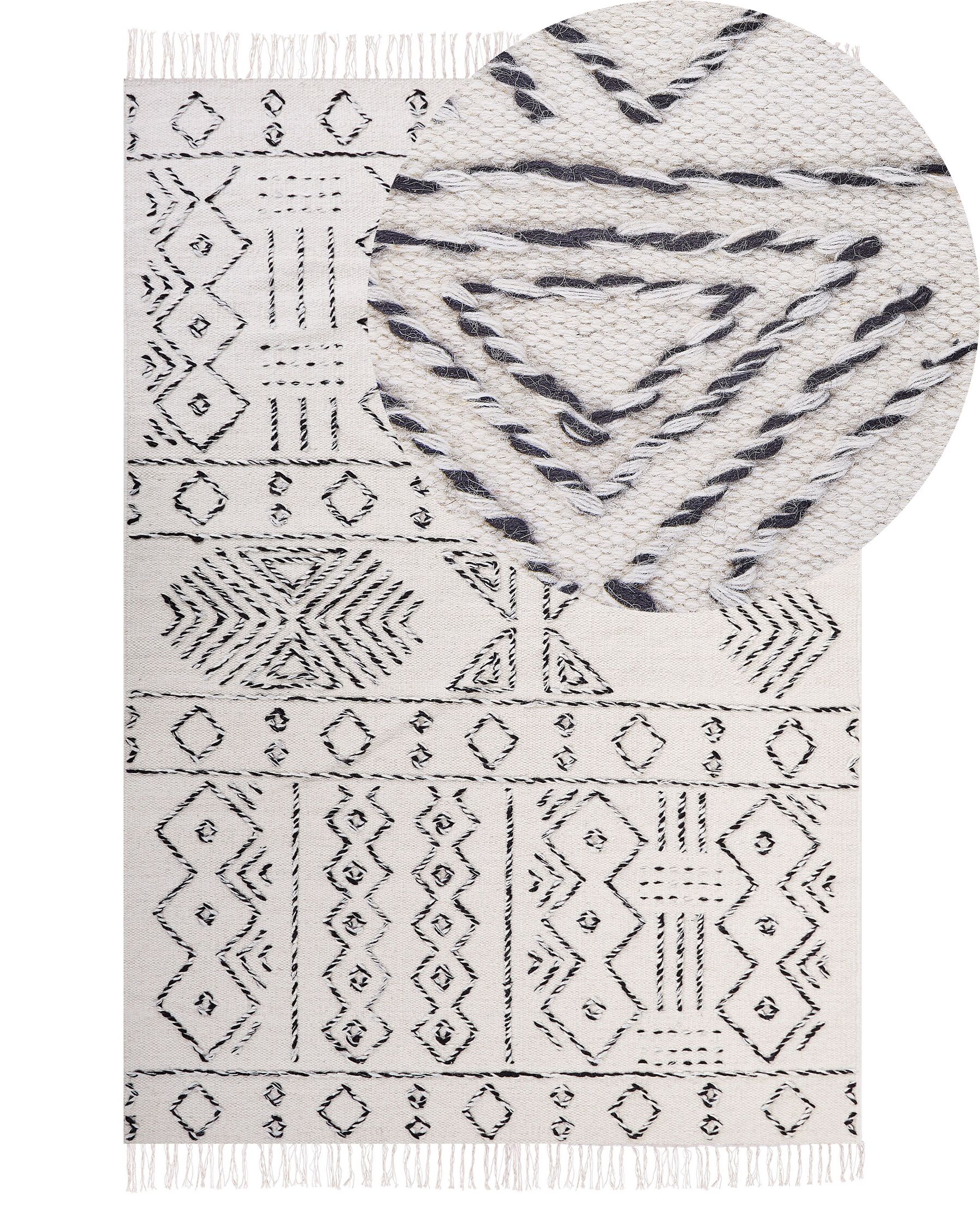 Wool Area Rug 140 x 200 cm White and Black ALKENT_852497