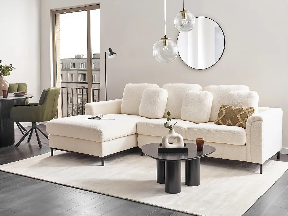 Ecksofa OSLO Bouclé Weiss rechtsseitig_1175589