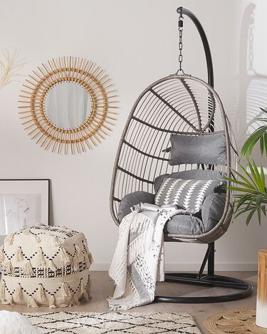 PE Rattan Hanging Chair with Stand Grey CASOLI