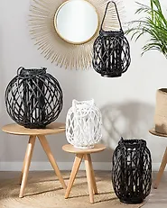 Laterne MAURITIUS 30 cm Weidenholz Weiß_858574