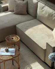 Corner Sofa Bed 3 Seater ABACKA Corduroy Beige Right Hand_1023793