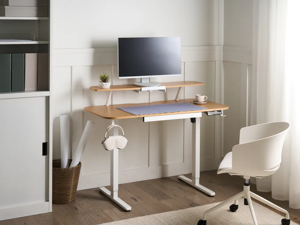 Biurko regulowane elektrycznie WILBANKS 120 cm 60 cm Z portem USB Jasny brąz/ biały_1031186