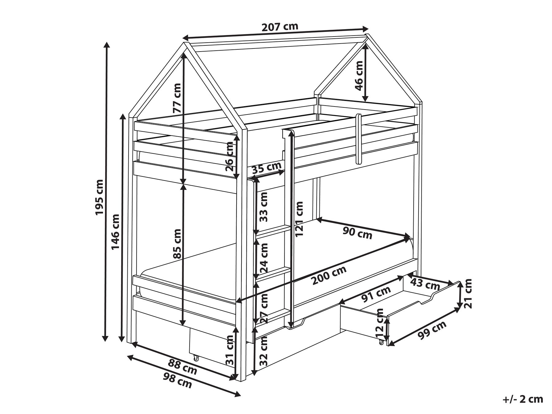 Bunk Bed with Drawers TERNAS Pine Wood Pink 90 x 200 cm (EU Single)_988869