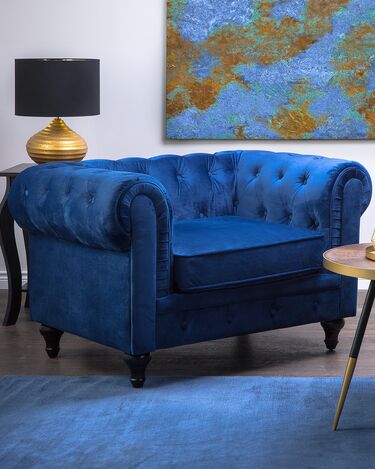 Velvet Armchair Navy Blue CHESTERFIELD