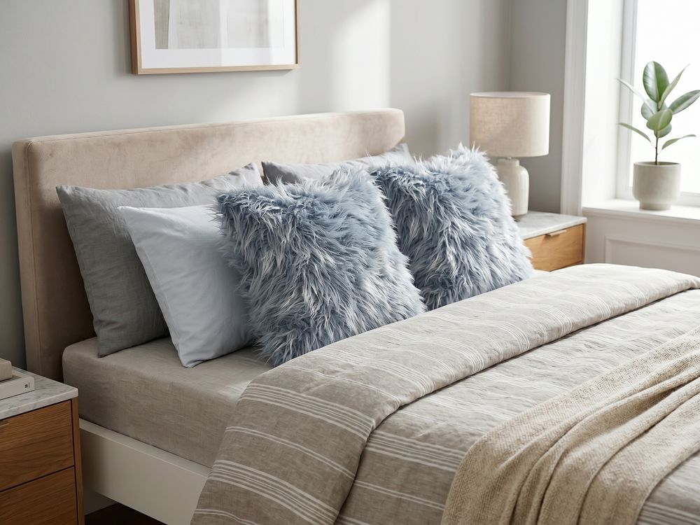 Set of 2 Decorative Cushions LUBHA 42 x 42 cm Faux Fur Dark Blue Solid
