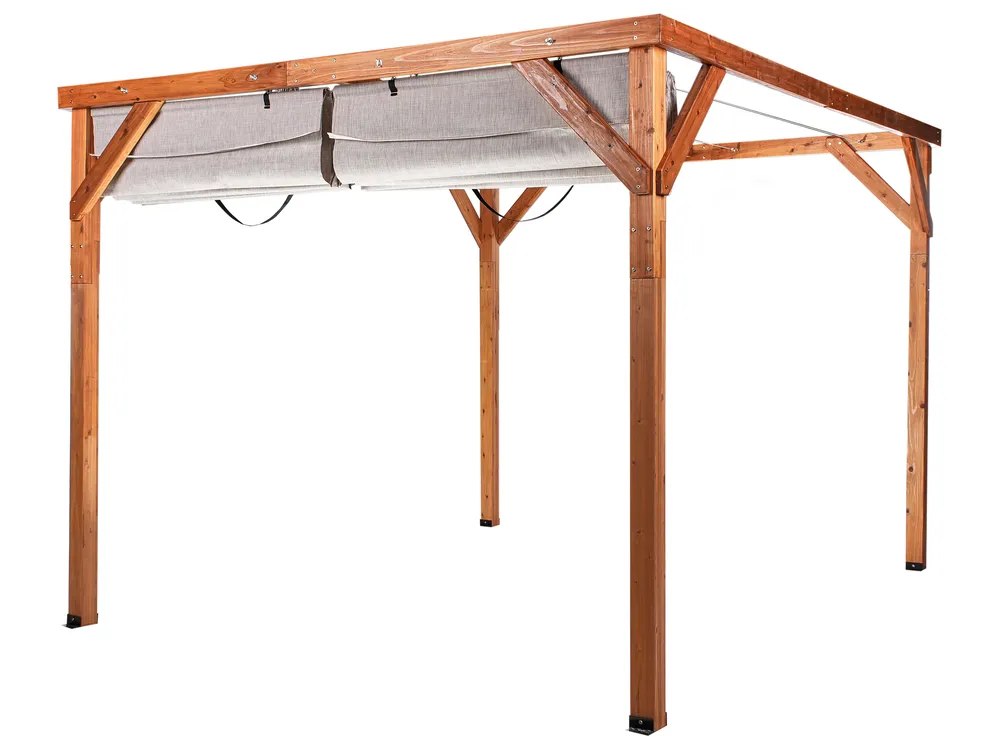 Gazebo VILLAROSA 320 cm 380 cm Fir Wood Brown/ Beige_967175