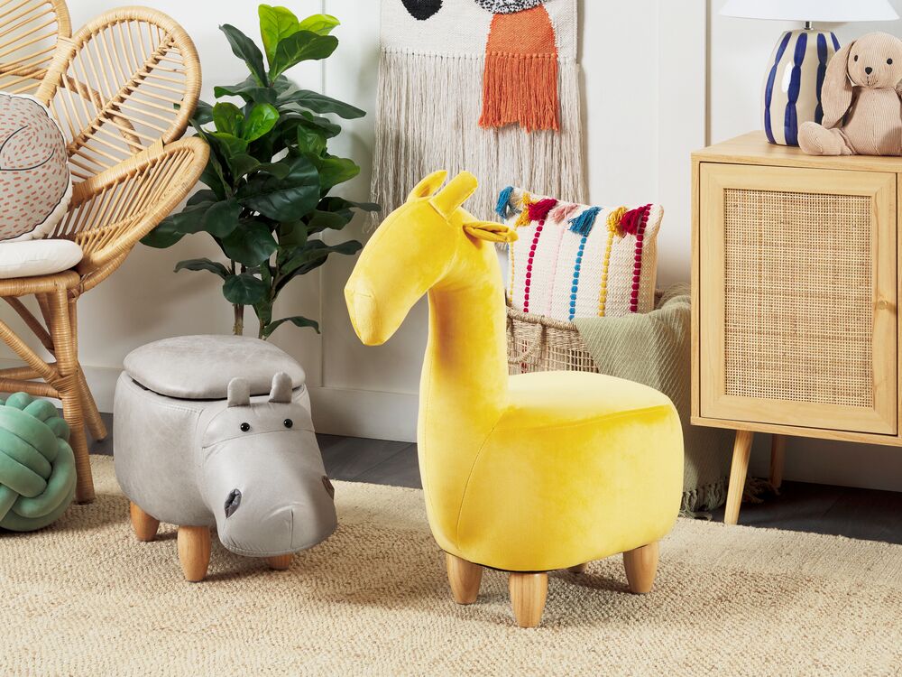 Tabouret de rangement animal HIPPO Hippopotame Cuir PU Gris clair