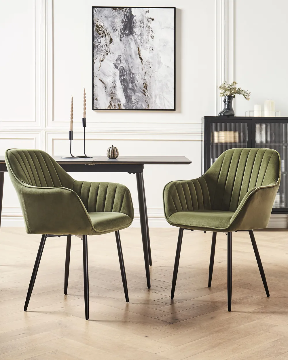 Set of 2 Dining Chairs WELLSTON Velvet Olive Green_901822