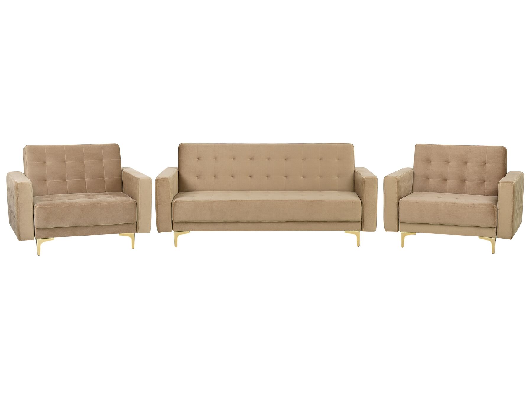 Conjunto de sofás reclináveis com 5 lugares em veludo cor de areia ABERDEEN_751118