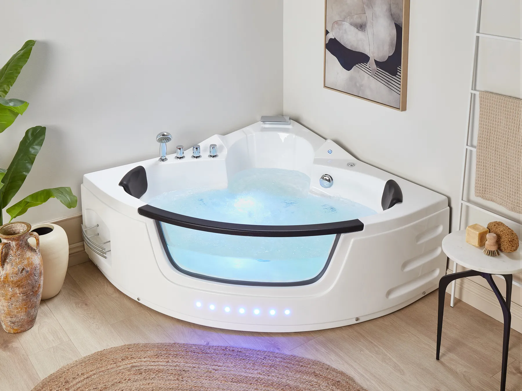 Wanna narożna z hydromasażem LED MARTINICA 198 x 144 cm Biały_762892
