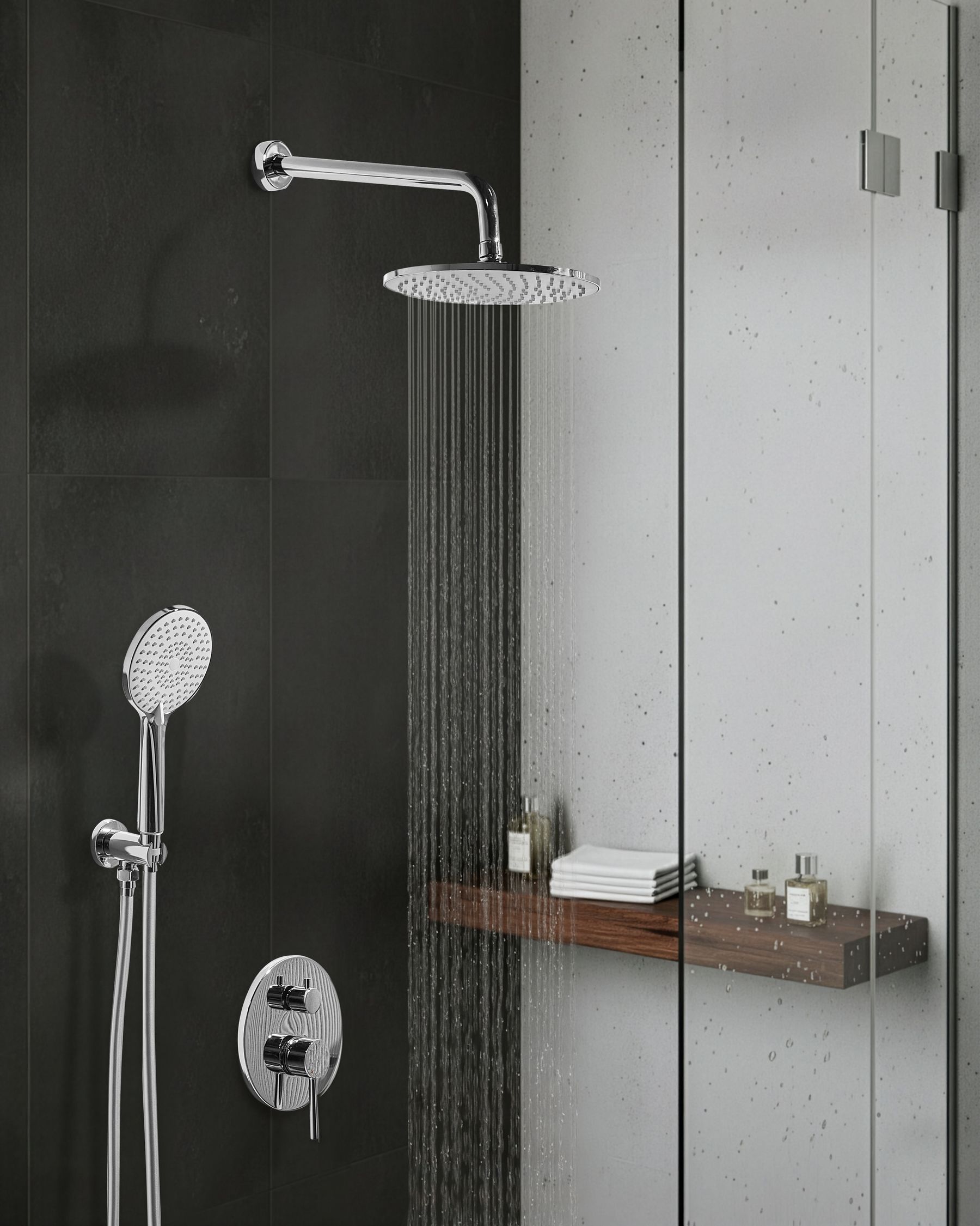 Zestaw prysznicowy podtynkowy z deszczownicą srebrny PUELO_1000135