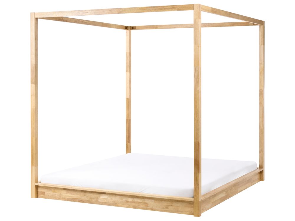 Four Poster Bed Wood HERLIERE 180 x 200 cm (EU Super King) Light Brown