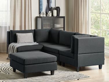 4-seters høyrevendt modulær sofa med puff stoff svart UNSTAD