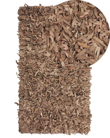 Béžový shaggy kožený koberec 80x150 cm MUT