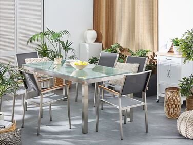  6 Seater Garden Dining Set Glass Table with Grey Chairs GROSSETO