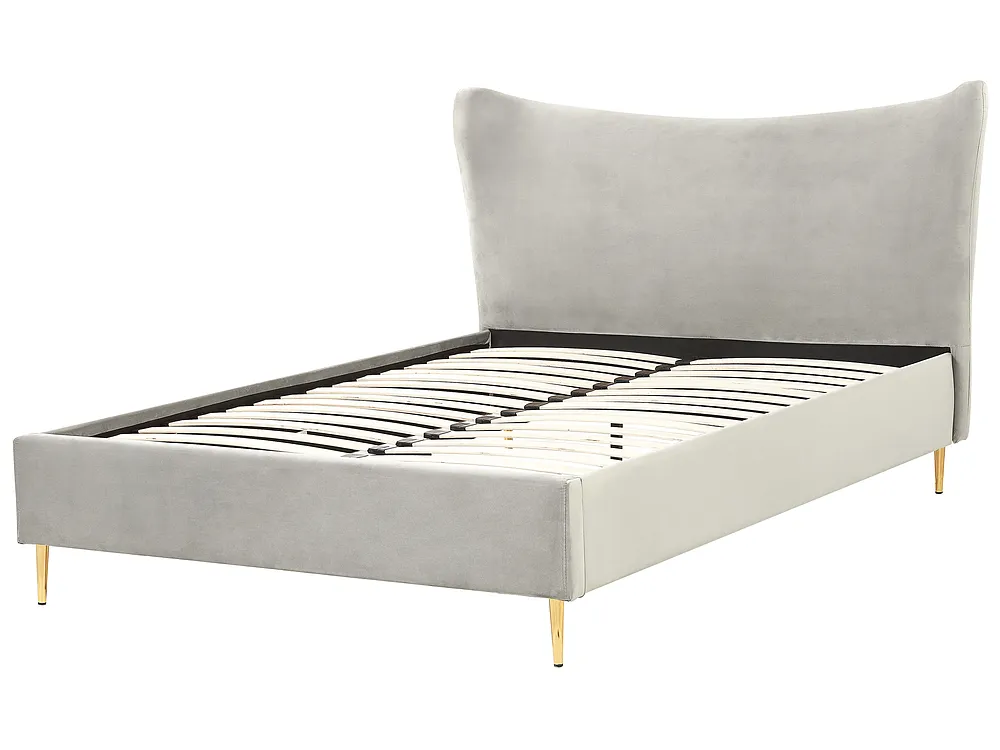 Bett mit Lattenrost Samtstoff CHALEIX 140 x 200 cm Hellgrau_844538