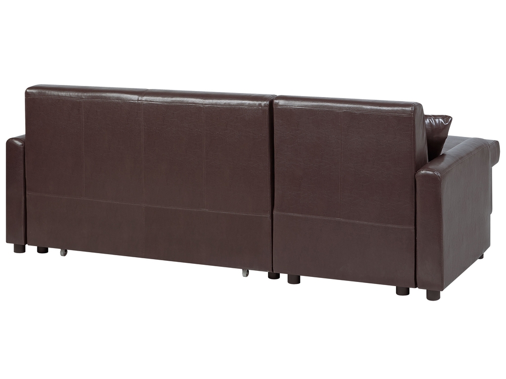 Right Hand Faux Leather Corner Sofa Bed with Storage Dark Brown OGNA Beliani