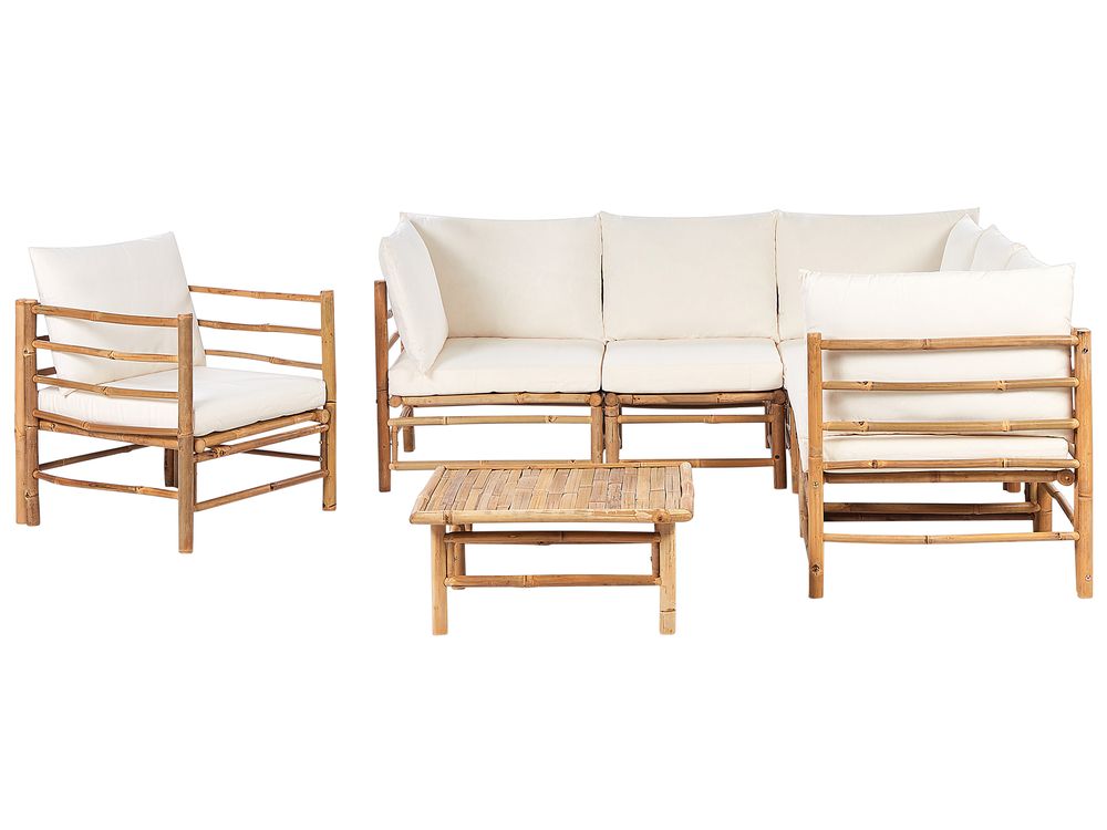 Garden Lounge Set with Table 6 Seater CERRETO Bamboo Off-White