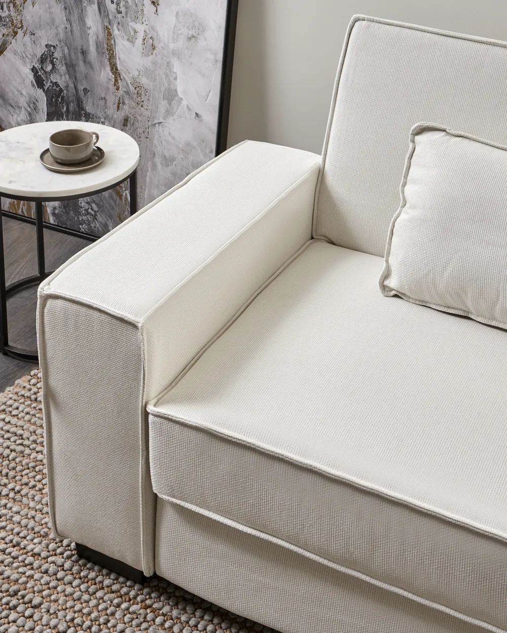 Sofa Bed 3 Seater AROLE Fabric White_1056532