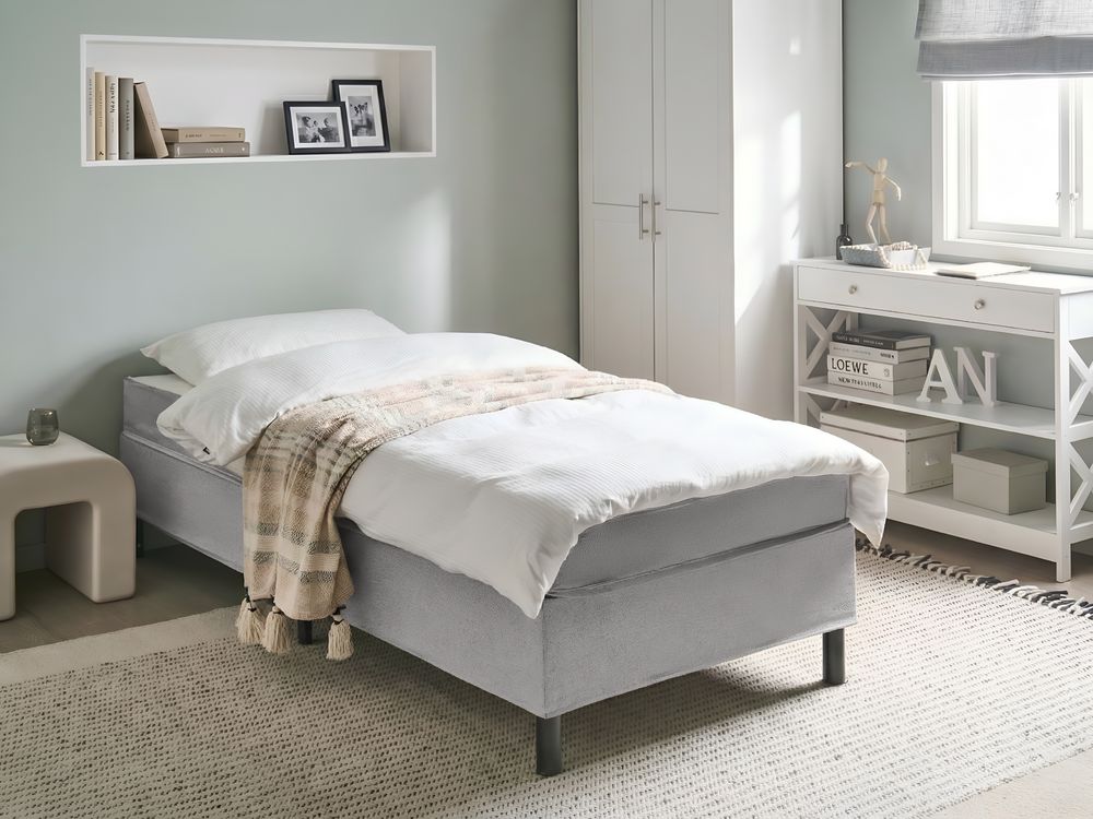 Divan Bed without Headboard Fabric COUNTESS 90 x 200 cm (EU Single) Light Grey