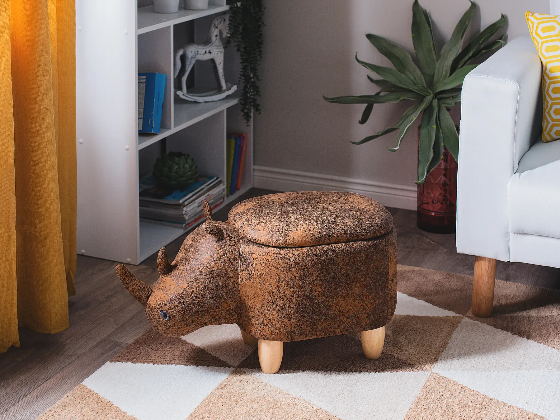 Storage Animal Stool RHINO Rhino Faux Leather Light Brown_710464