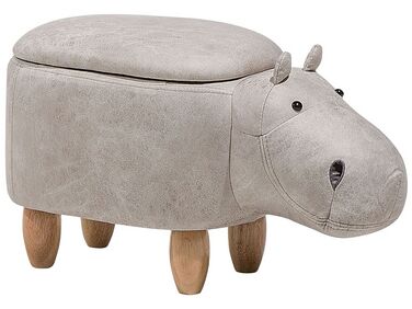 Faux Leather Storage Animal Stool Light Grey HIPPO