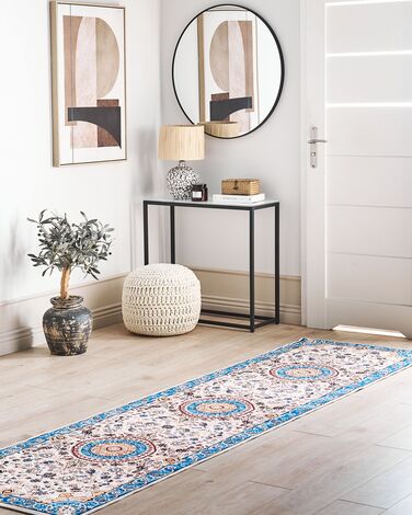 Runner Rug 80 x 300 cm Beige and Blue GORDES