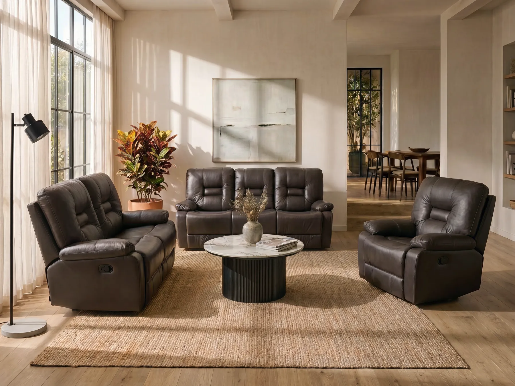 Manual Recliner Living Room Set 6 Seater BERGEN Faux Leather Brown_681639