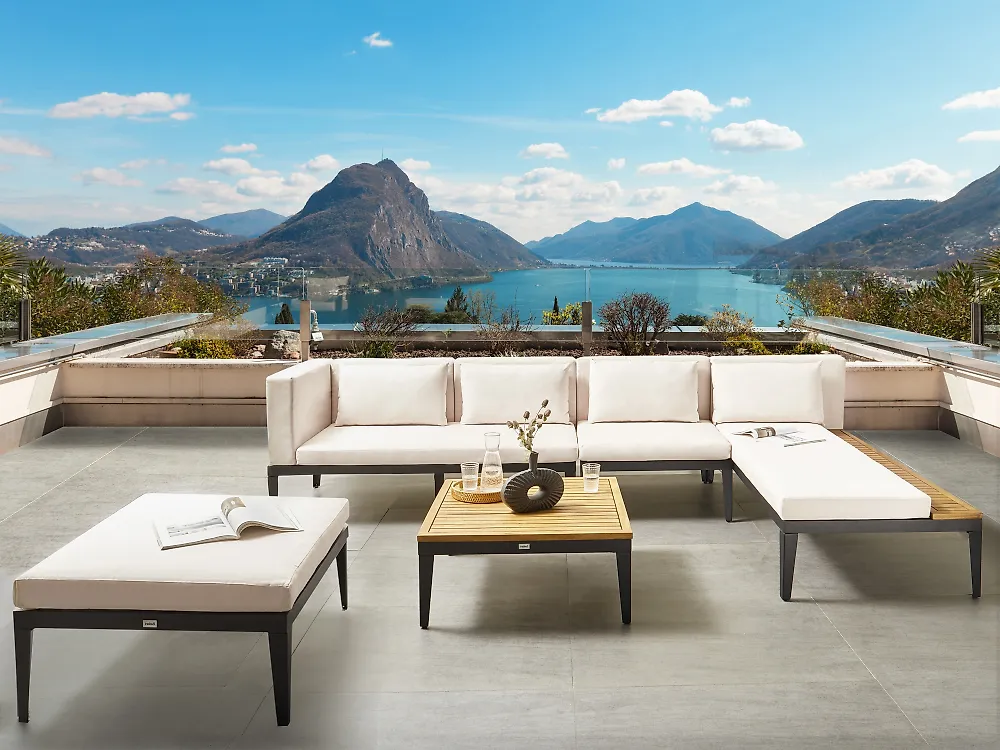 Garden Lounge Set with Table and Ottoman 4 Seater BRACCIANO Certified Acacia Wood Light Beige Left Hand_1166649
