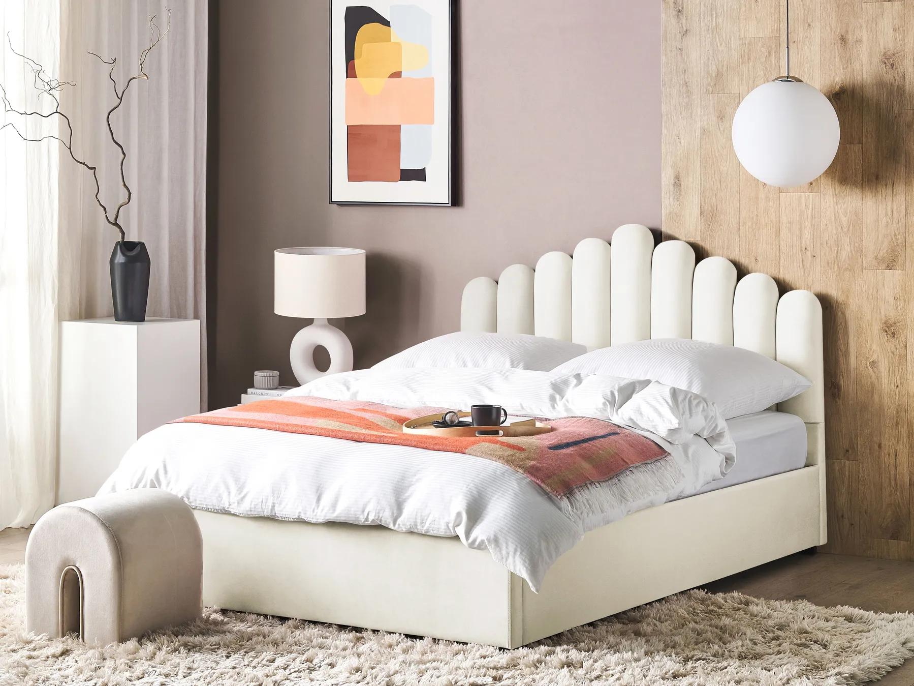 Ottoman Bed VINCENNES Velvet Off-White 180 x 200 cm (EU Super King)_837378