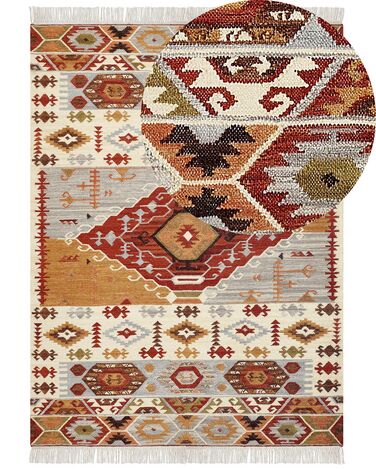 Kelim Teppich Wolle mehrfarbig 160 x 230 cm geometrisches Muster Kurzflor PROSHYAN