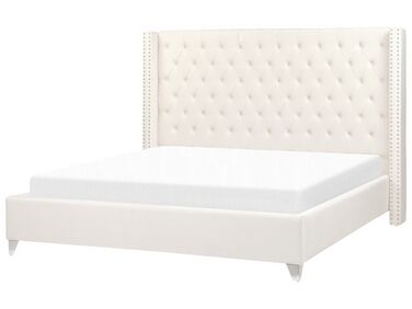 Zamatová posteľ 180 x 200 cm krémová biela LUBBON