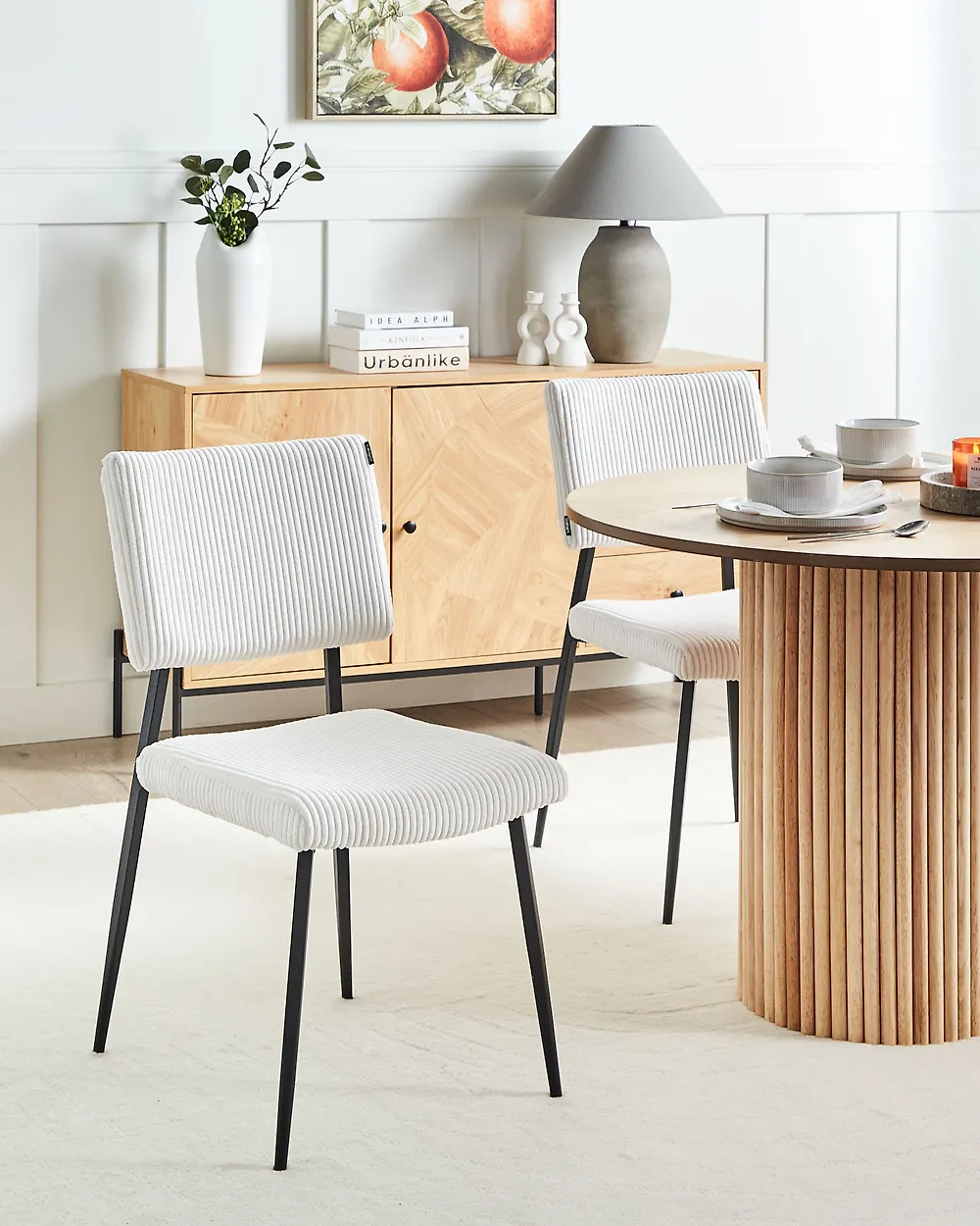 Conjunto de 2 sillas de comedor STURGIS Pana Blanco crema_1185483