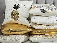 Set di 2 cuscini LOTUS 45 x 45 cm Cotone Bianco Oro Nero Trama di piante_1177860