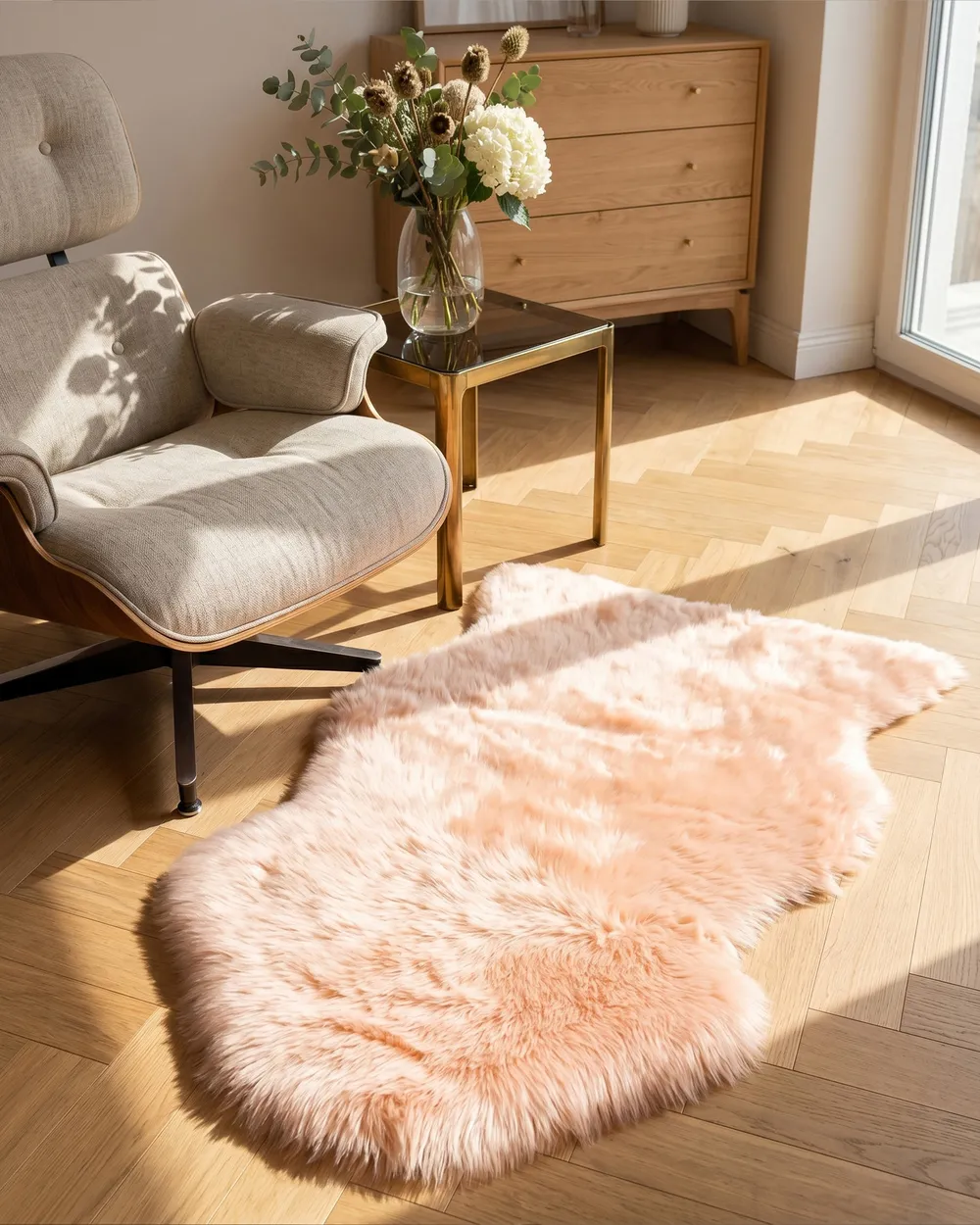 Sheepskin Rug ULURU Peach Pink 65 x 110 cm