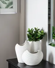 Wazon dekoracyjny LINZI 25 cm Kamionka Biały_733855