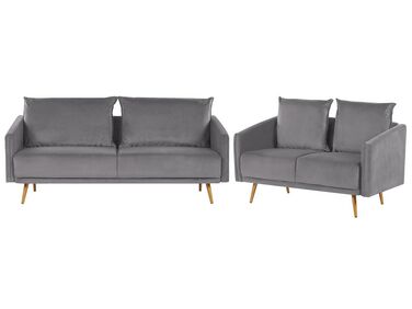 Sofa Set Samtstoff grau 5-Sitzer mit goldenen Beinen MAURA
