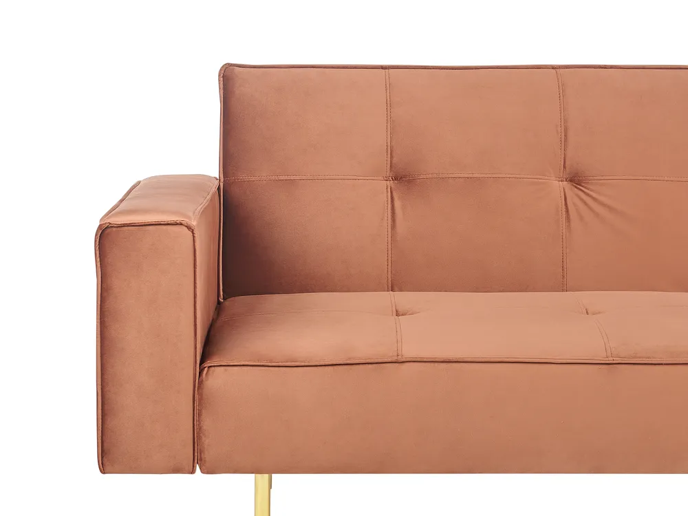 Sofa Bed 3 Seater VISNES Velvet Golden Brown_921882