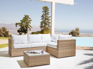 Left Hand 4 Seater PE Rattan Garden Corner Sofa Set Off-White AVOLA