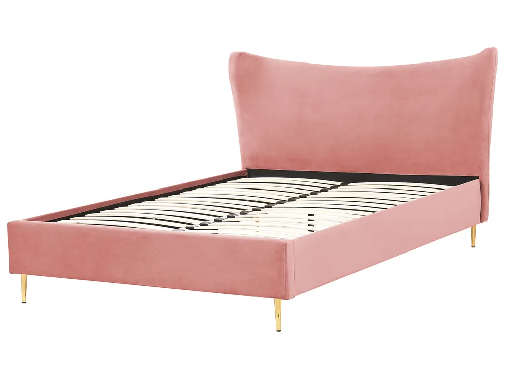 Cama Veludo CHALEIX 160 x 200 cm Rosa pêssego_844528