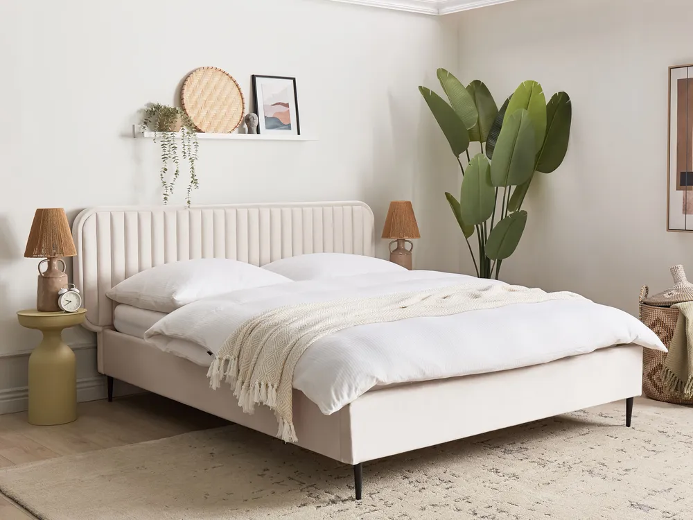 Cama Veludo BRIN 160 x 200 cm Creme_1123431