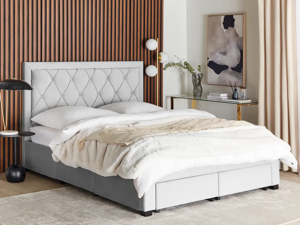 Letto con cassetti contenitori Velluto LIEVIN 160 x 200 cm Grigio