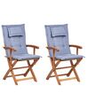 Set of 2 Garden Folding Chairs with Blue Cushions MAUI II_926565