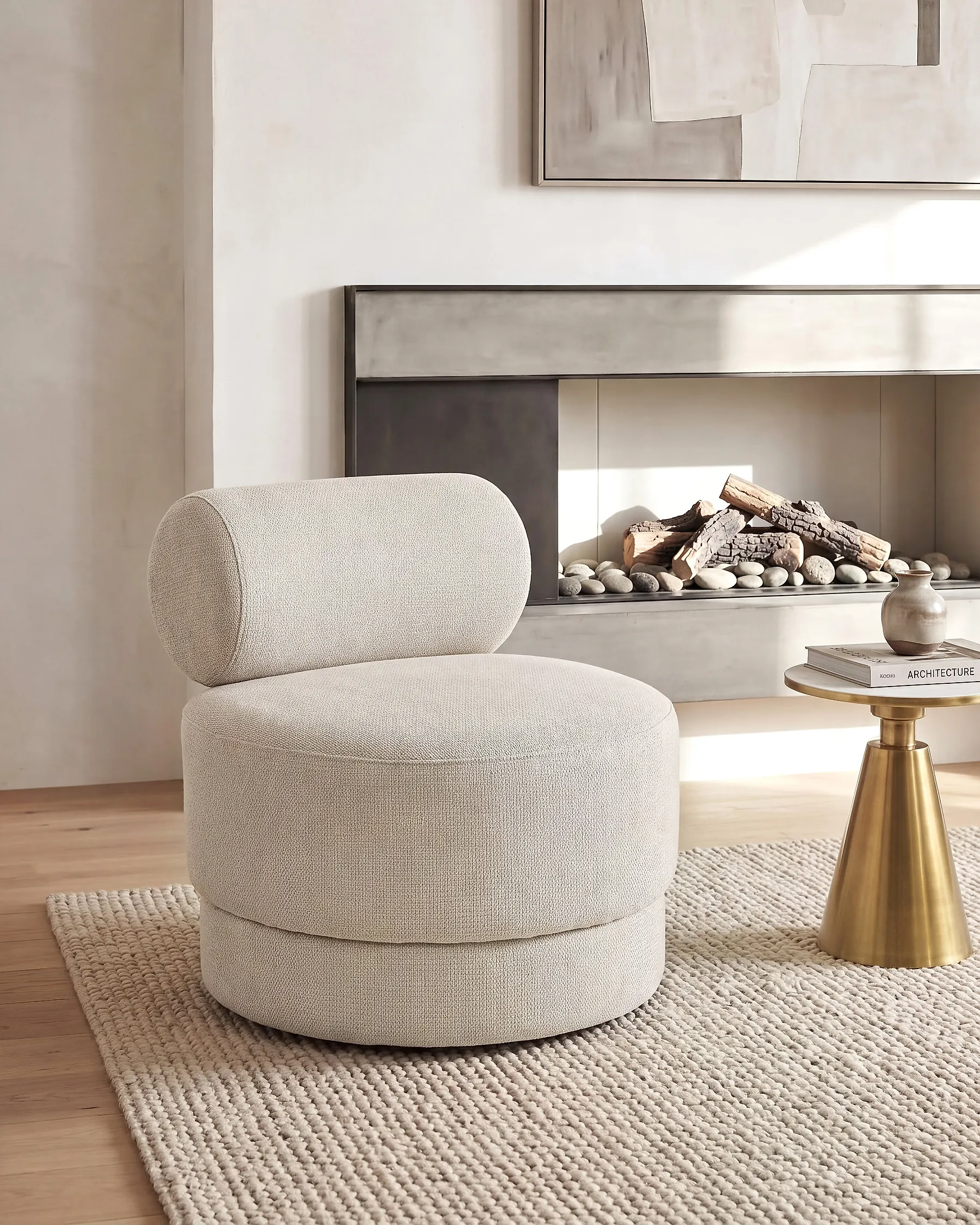 Swivel Armchair KARVIA  Fabric Light Beige_1165203