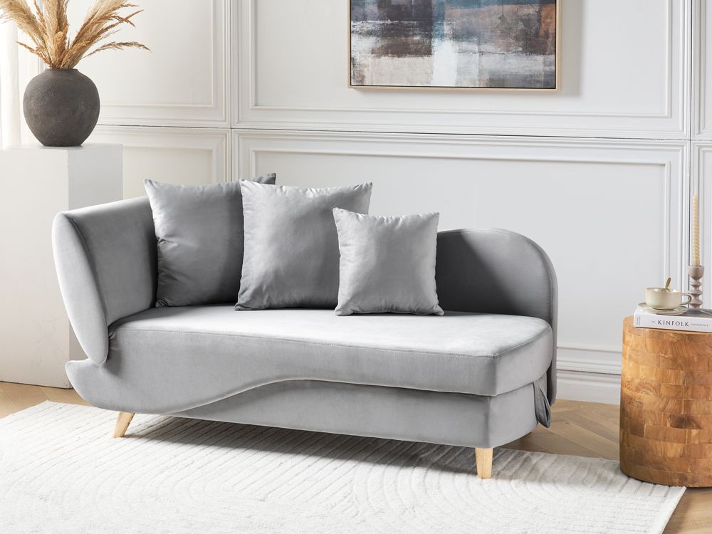 Chaise longue côté gauche MERI avec rangement Velours Gris clair