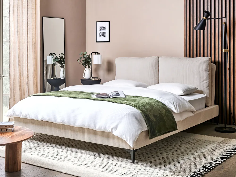 Letto Velluto a coste MELLE 160 x 200 cm Beige chiaro_1117007