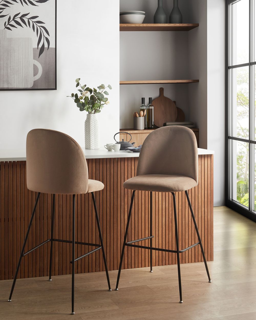 Lot de 2 chaises de bar ARCOLA Velours Taupe