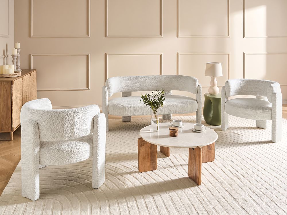 Living Room Set 4 Seater BUREA Chenille Off-White