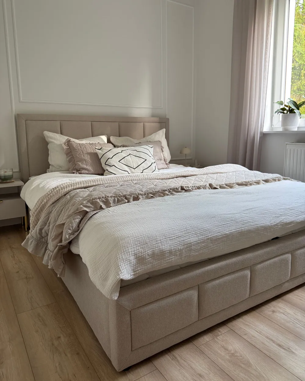 Lit ottoman QUIBERON Tissu Beige 160 x 200 cm_1176660