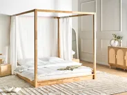 Four Poster Bed Wood HERLIERE 180 x 200 cm (EU Super King) Light Brown_1037165